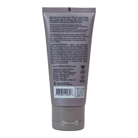 Back of 100% Pure Acai Pulp Facial Scrub showing product information and ingredients.