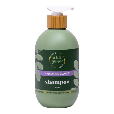 Green shampoo bottle - A Bit Hippy Blonde Hydrating Shampoo 500ml.