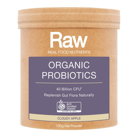 Amazonia Raw Organic Probiotics Cloudy Apple 100g with 40 billion CFU.