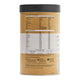 Back label of a protein supplement container with product benefits & information.
