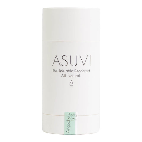 ASUVI refillable deodorant container on a white background