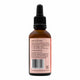 Back of sunrise serum glass bottle with dropper with instructions for use and ingredients including emu oil and kakadu plum.