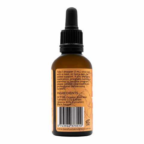 Back of turmeric extract bottle showing usage instructions and ingredients.