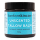 Jar of barefoot skincare unscented tallow balm on a white background