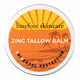 Zinc tallow balm container with 'barefoot skincare' branding on a white background.