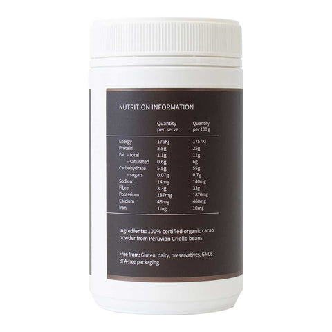 Nutrition information label on a white container with a brown label.