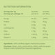 Nutrition information table for a product with green background