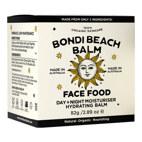 Box of Bondi Beach Balm Face Food on a white background