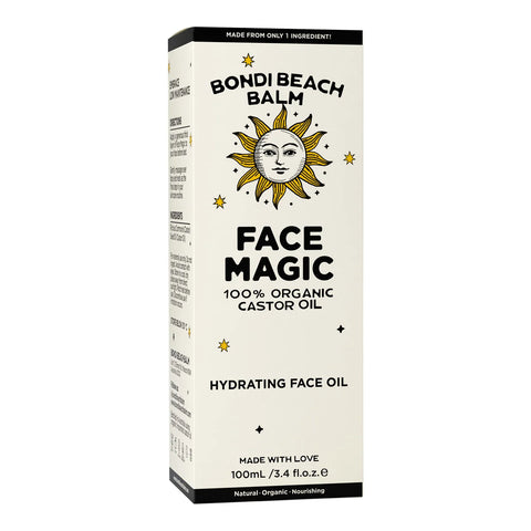 Box of Bondi Beach Balm Face Magic hydrating face oil on a white background