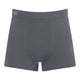 A pair of dark gray ribbed boxer briefs with a small white logo on the left side of the waistband, shown against a plain white background.