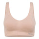 A light beige wireless bralette with wide shoulder straps and a wide ribbed underband, featuring the brand name 'BOODY' printed in gray on the lower right side of the band, set against a plain white background.