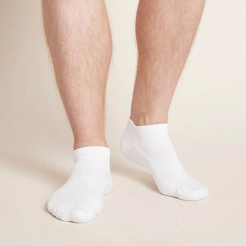White sport ankle socks worn by a man.