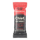 A single beef bar wrapper on a plain white background. The packaging features a red top section with black text.