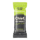 A single beef bar wrapper on a plain white background. The wrapper is lime green on the top half and black on the bottom half.
