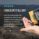 Chief Organic Biltong packaging with a hand holding biltong against a mountainous background with a 5 star review.