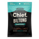 A 200g bag of Chief Biltong Traditional Organic Grass-Fed Aussie Beef meat snack. The packaging features a black lower half with white text, a teal banner with 'Traditional' in white, and a teal top section with product claims.