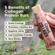 Hand holding a Chief Collagen protein bar with benefits listed on a natural background