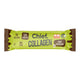 A single wrapped protein bar on a plain white background. The wrapper is bright lime green with brown chocolate-drip style ends and large black text reading 'Chief Collagen'.