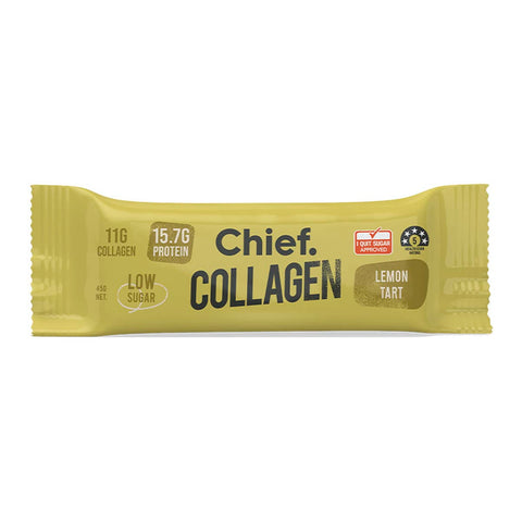Yellow package of Chief Collagen Lemon Tart flavor on a white background