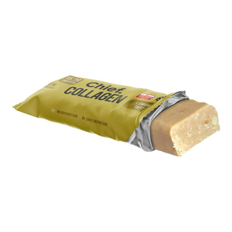 Chief collagen protein bar lemon tart showing contents on a white background.