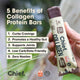 Hand holding a Chief Collagen protein bar with benefits listed on a natural background