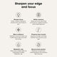 List of benefits of sharpening your edge and focus with icons and text on a white background