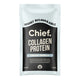 Sachet of Chief Collagen Protein in Creamy Vanilla flavor, featuring a black and white design with a light blue accent bar.