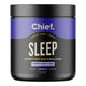 Chief Sleep oral supplement powder container in blueberry and vanilla flavour, 200g tub with a black lid and label.