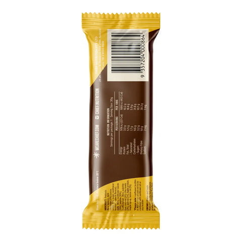 Back of Choc Lemon Coconut flavoured snack bar from Chief showing nutrition label and barcode.