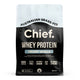 Chief whey protein - creamy vanilla 900g packaging on a white background.