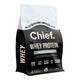 Stand-up pouch of Chief Australian Grass-Fed Whey Protein in Creamy Vanilla flavor, featuring a black and white design with light blue accents.