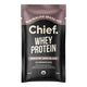 Sachet of Chief Whey Protein in Smooth Chocolate flavour, featuring a black body with a dark brown top section and white text.