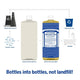 Bottle recycling process with soap bottles and recycling icons on a white background.