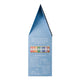 Side view of blue triangular Dr. Bronner's Joy! Unscented Essentials Gift Set packaging with colorful illustrations of bottles on a white background.