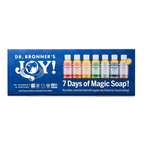Dr. Bronner's Magic Advent Calendar - 7 Days of Magic Soap set packaging.