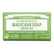 Dr Bronner's Magic Bar Soap with Green Tea scent. Green paper packaging.