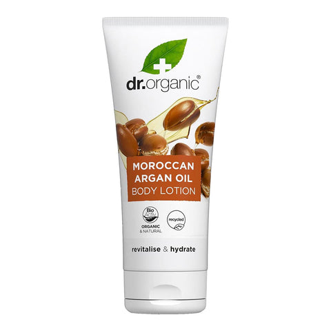Dr. Organic Moroccan Argan Oil body lotion on a white background