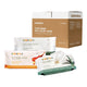 Eco-friendly baby wipes. 3 different packs of 70 wipes, staged in front of Ecoriginals carton on a white background. 
