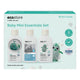ecostore Baby Mini Essentials Set in a light teal and white box, featuring three mini bottles of baby body wash & shampoo, bubble bath, and fragrance free laundry liquid with a small plush penguin illustration, on a white background.