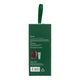 The back of a dark green skincare gift set box with a matching green loop handle, showing product details, a barcode, and a small photo of the included items on a white background.