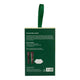 Back view of a dark green lip duo retail box with a matching green hanging loop, shown on a plain white background. The box includes product description, pack contents, and a barcode.