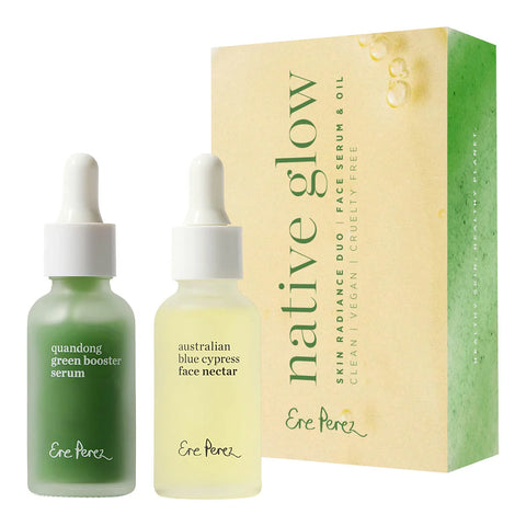 Two skincare serum bottles with their packaging on a white background