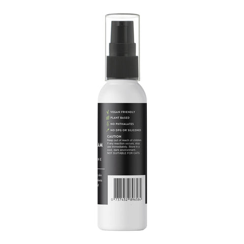 White spray bottle with black label on a white background.