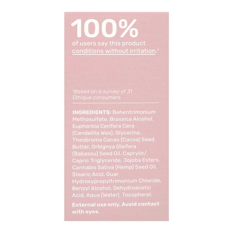 Left side of Ethique Gentle Solid Conditioner Fragrance-Free 60g box, showing ingredients.