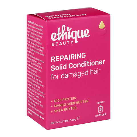 Ethique Purple Solid Conditioner for Damaged Hair 60g box, vegan bar with eco-friendly packaging.
