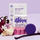 Ethique brightening purple conditioner bar with packaging and vanilla bean on a light purple background