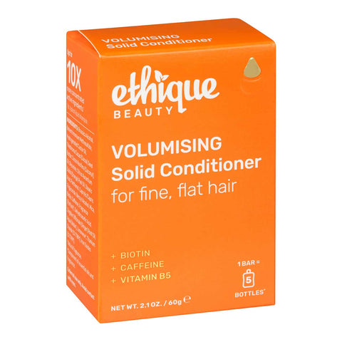 Ethique Volumising Solid Conditioner for Fine, Flat Hair 60g box, vegan bar with eco-friendly packaging.