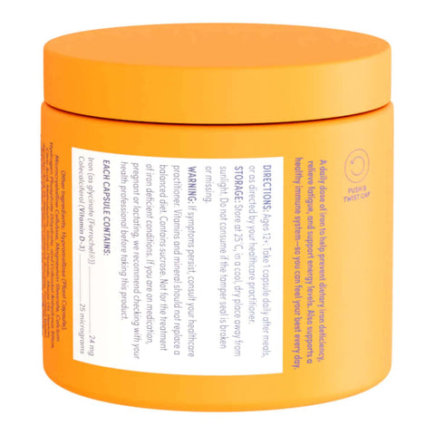 Orange container with a label on a white background. 