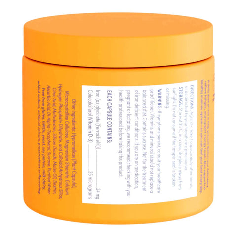 Orange container with a label on a white background.