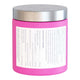 Back of Eve Wellness Turn Me On capsules in a pink container with silver lid on a white background.